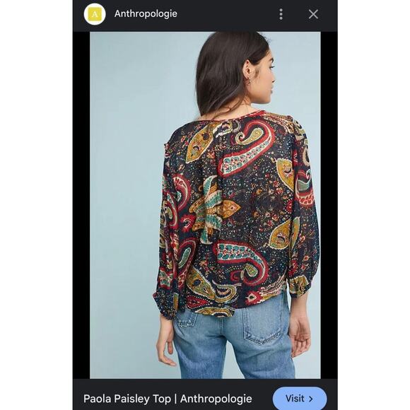 ANTHROPOLOGIE Top Size XS Velvet by Graham & Spencer Paisley Print Knit Blouse - Picture 5 of 12